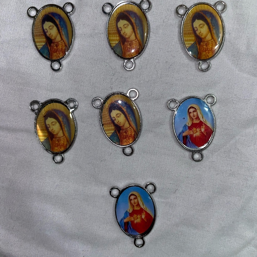 Silver Religious Medal Connectors charms 7pcs